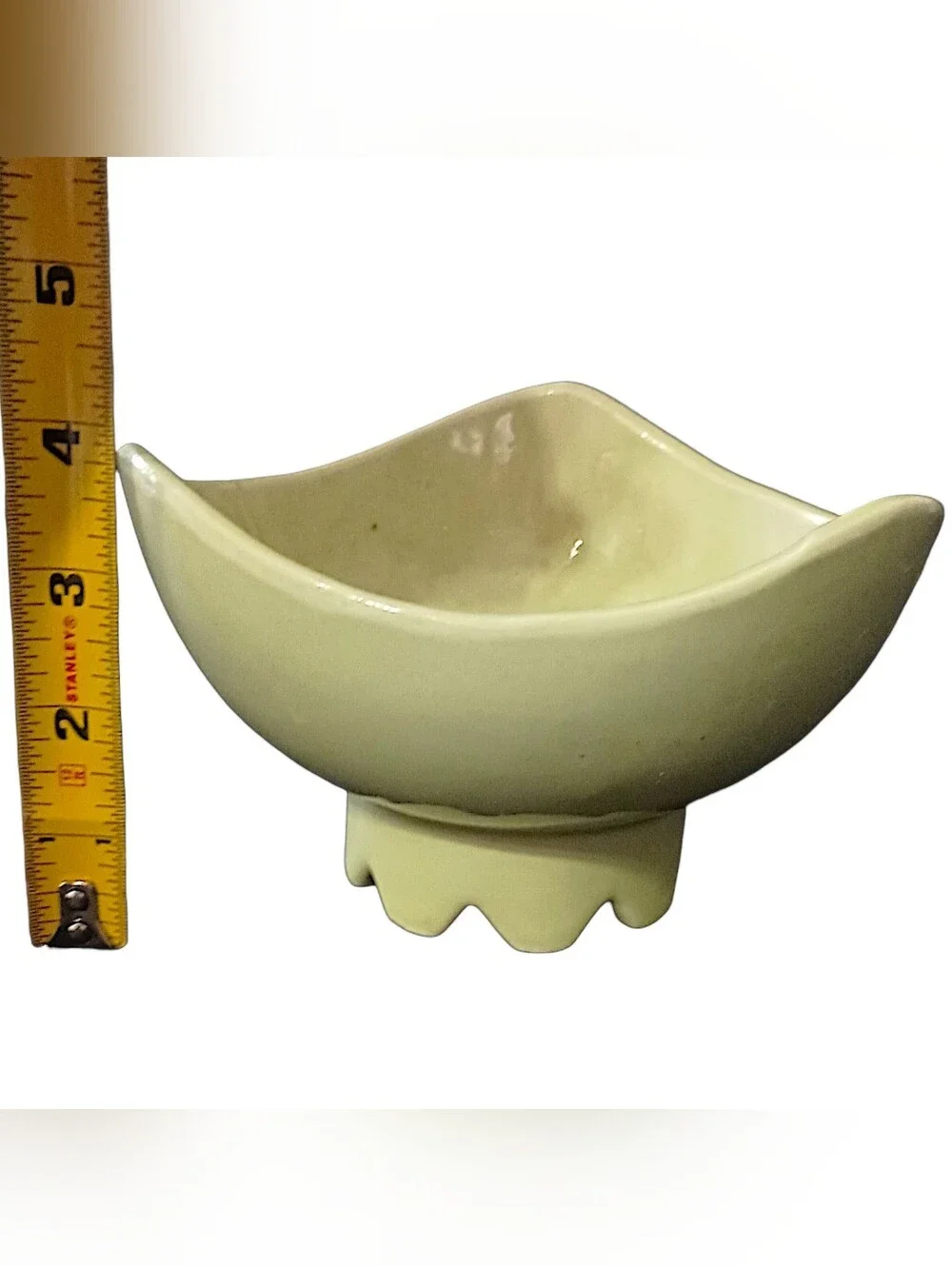 Vtg USA Pottery Planter Vase Bowl Pedestal Ikebana MCM Asymmetrical Chartreuse